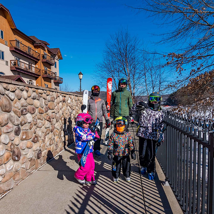 Family leaving Tamarack to go skiing