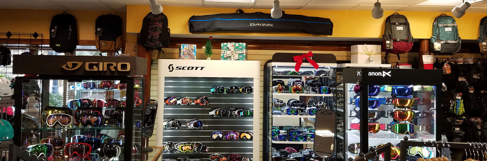 Ski goggle display at Holiday Valley mountain shop