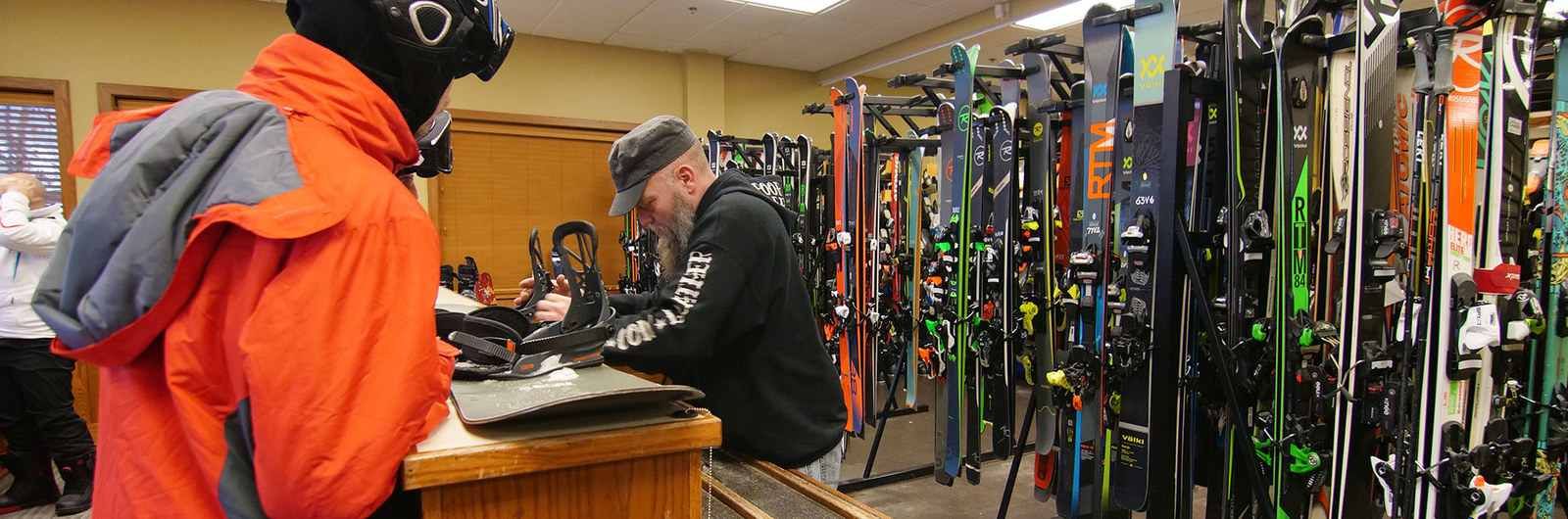 Ski repair counter at Holiday Valley rental shop