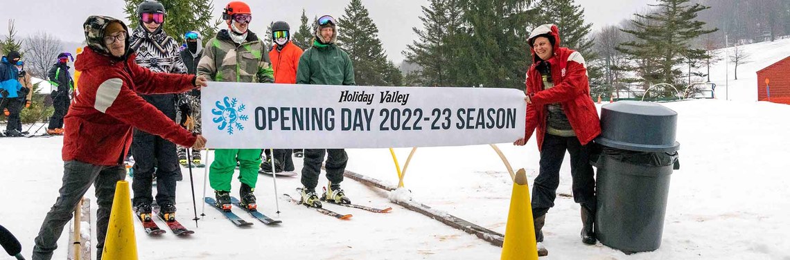 Skiers waiting in line during Opening Day