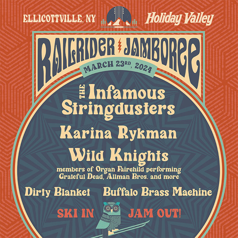 Logo for the 2024 Railrider Jamboree, which includes lineup details about who is playing the event.