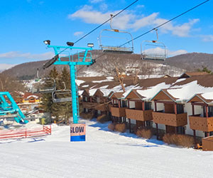 Exterior view of The Inn at Holiday Valley, ski-in, ski-out lodging.