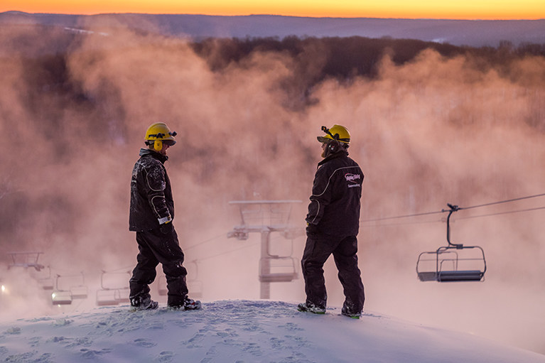 Snowmakers greeting the new day